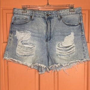 Song  Distressed High-Waist Women's Shorts - Light Blue